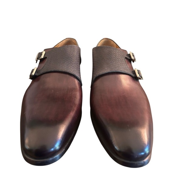 Magnanni Double Monk Strap Dress Shoes Mens Sz 15 Bordeaux Two Tone Leather main image 4